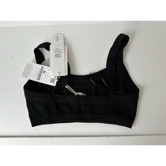 NWT Stradivarius Women's Basic Stretchy Seamless Ribbed Bra Top Black Small - Picture 2 of 4